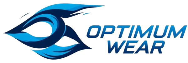 Optimum Wear logo with a blue abstract design on a white background